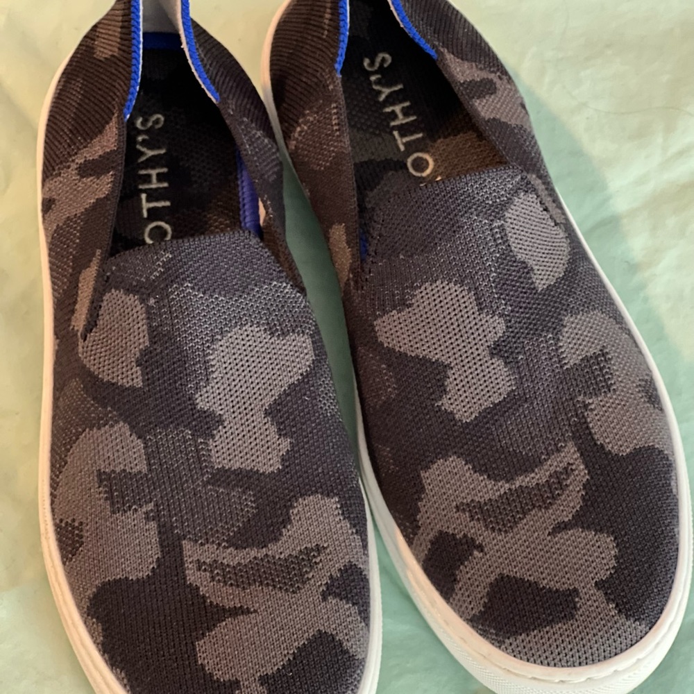Rothy’s women size 7.5. Gray camo  sneaker. Washable! Excellent condition.